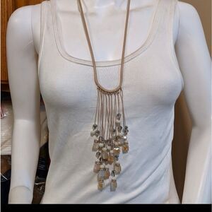 Gorgeous vintage leather, stone, bead & crystal statement necklace